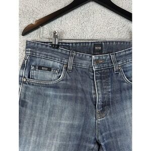 Hugo Boss Kansas Jeans Mens 32x32 Blue Regular Fit Denim Straight Leg Distressed